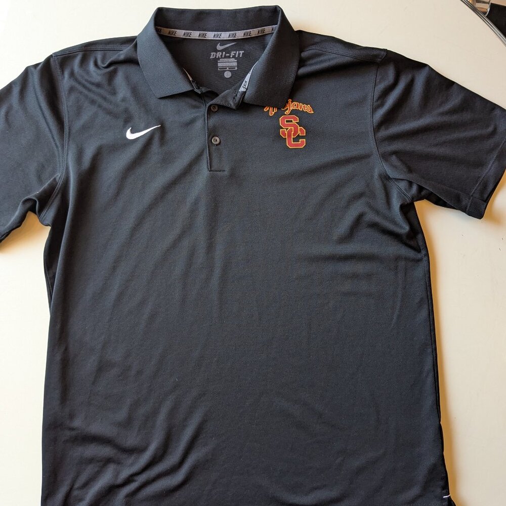 Nike Dri-FIT USC Trojans Men’s Large Black Polo Shirt Short Sleeve Performance